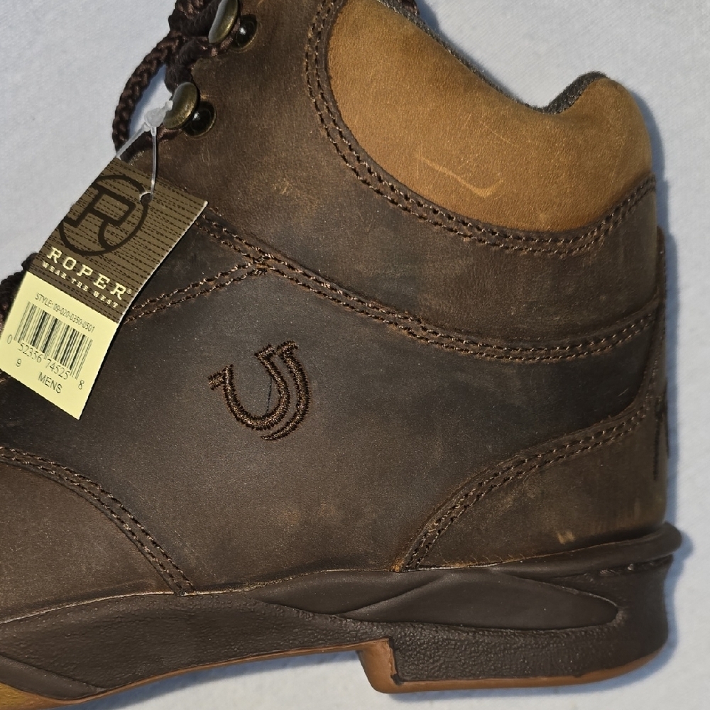 Roper Men's Dark Brown Horseshoe Leather Walking Boots Size 9 - Picture 15 of 16